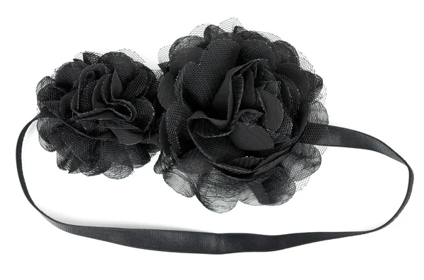 Black fabric flower with crystals — Stock Photo, Image