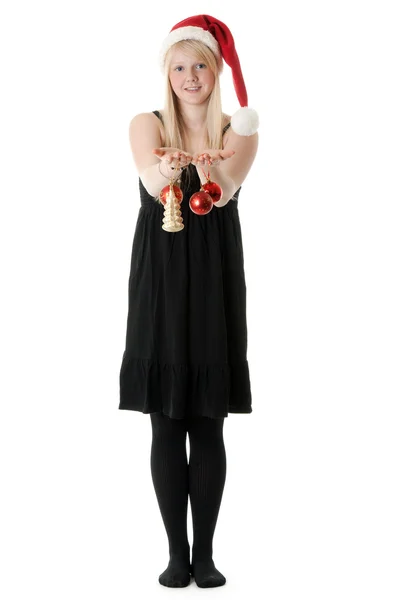 Giovane bella ragazza in un cappello di Babbo Natale — Foto Stock