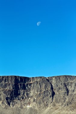 Moon on a background of blue sky and mountains clipart