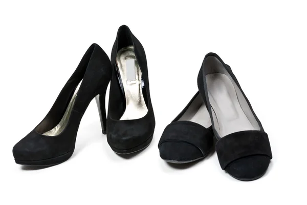 Two pairs of female black suede shoes — Stock Photo, Image