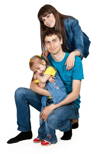 Father, mother and young daughter in jeans — Stock Photo, Image