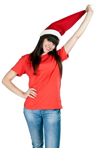 Mooi meisje in de hoed van santa — Stockfoto