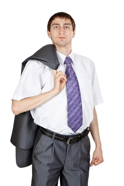 Businessman, a jacket over his shoulder in the studio — Stock Photo, Image
