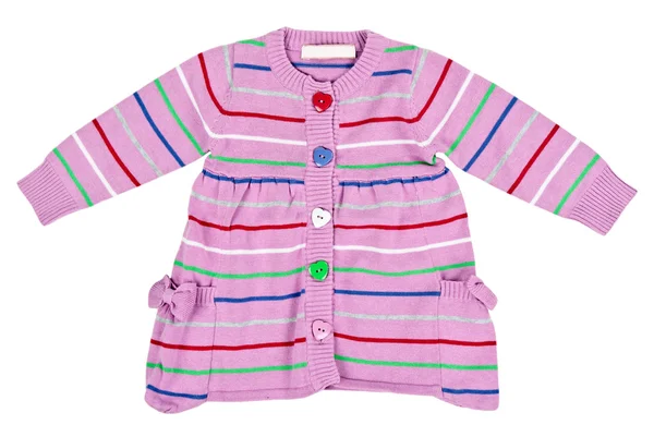 Μωρό ριγέ πουλόβερ με κουμπιά σε σχήμα καρδιάς — Φωτογραφία Αρχείου