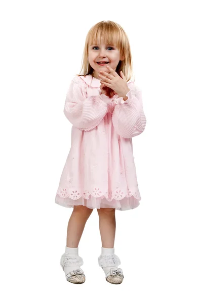 Κοριτσάκι σε ένα ροζ φόρεμα στο στούντιο — Φωτογραφία Αρχείου