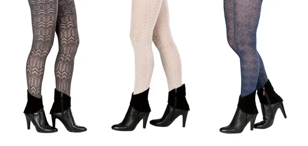 Üç çift Kadın külotlu çorap bacaklarda oluşan bir kolaj ve — Stok fotoğraf