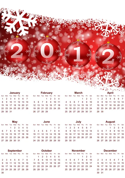 2012 calendário com bolas de Natal — Fotografia de Stock
