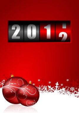 Happy new year illustration with counter and christmas balls clipart