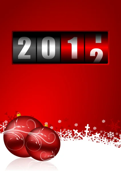 Feliz año nuevo ilustración con el contador y bolas de Navidad —  Fotos de Stock