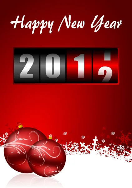 Feliz ano novo ilustração com balcão e bolas de Natal — Fotografia de Stock