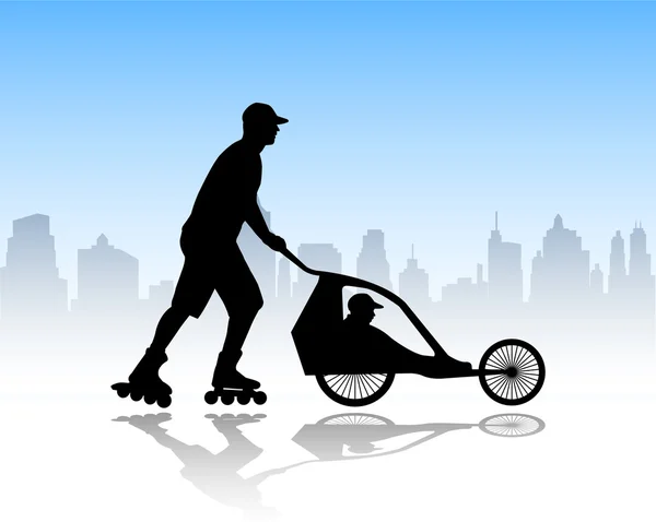 Rollerskater med barnvagn — Stock vektor