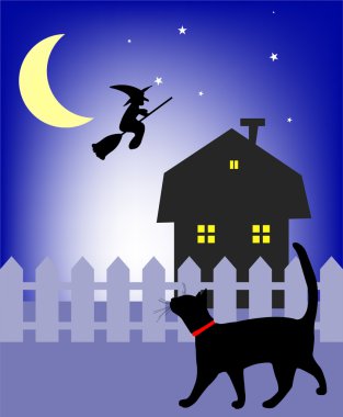 Black cat walking in the night clipart