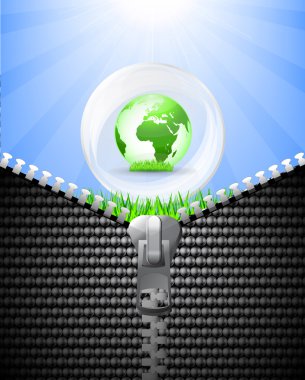 Globe in white crystal, green grass and sun clipart