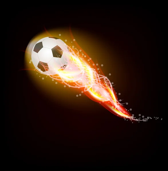 Pelota de fútbol en el fuego sobre fondo oscuro — Vector de stock