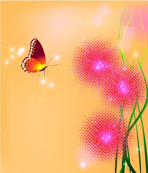 蝶、花、ベクトル イラスト — ストックベクタ