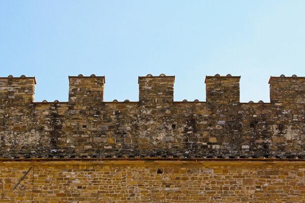 Fortified wall at medieval castle in Tuscany