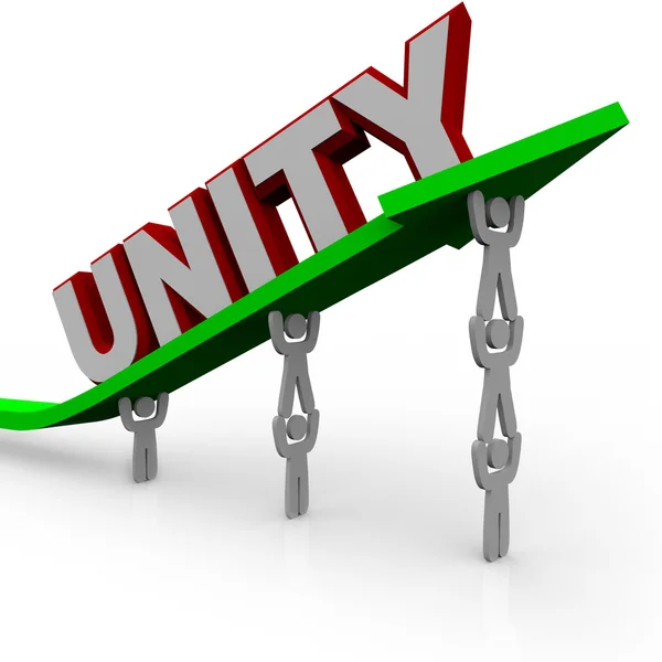 Unity - Team Works Together to Lift Growth Arrow for Success — Stock Photo, Image