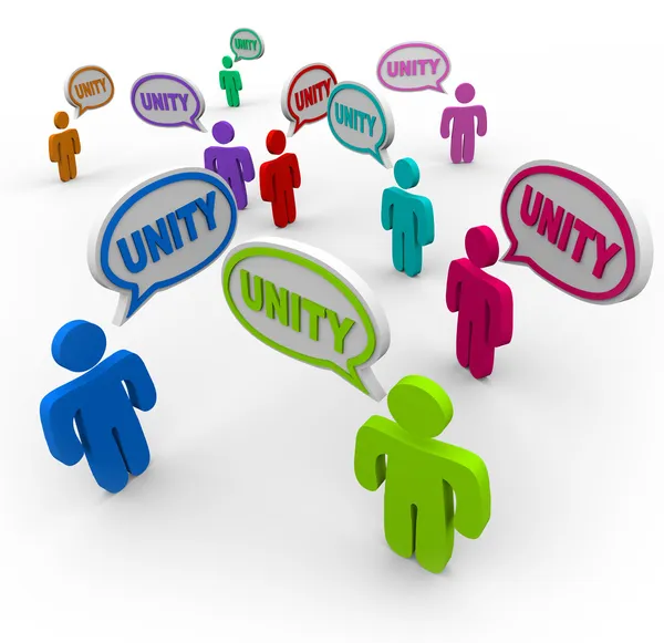 Unity - Talking in Speech Bubbles Pledging Teamwork — Stock Photo, Image