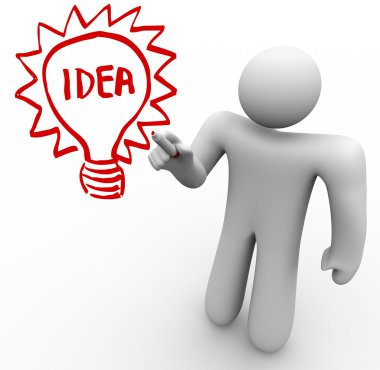 Brainstorming Person Draws Idea Light Bulb on Glass Board clipart