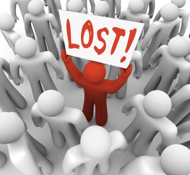 Person Holding Lost Sign in Crowd clipart