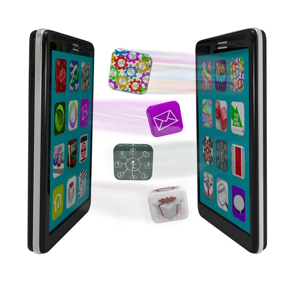 Mensagens de sincronização de software de aplicativos de compartilhamento de telefones inteligentes — Fotografia de Stock