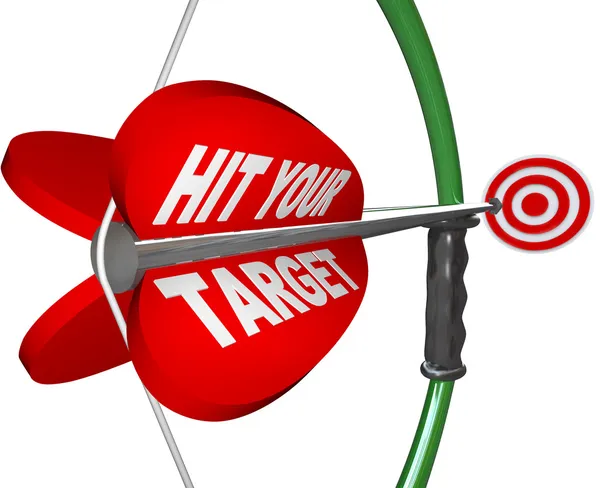 Hit Your Target - Bow and Arrow Aimed at Bulls Eye — Stock Photo, Image