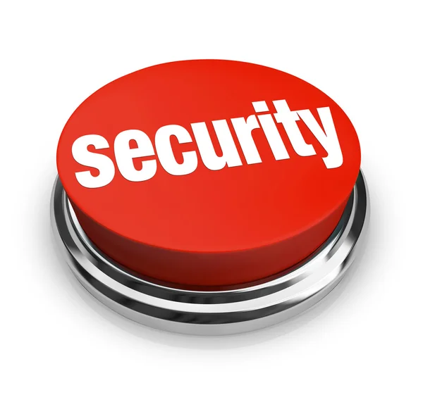 Palabras de seguridad en botón rojo redondo —  Fotos de Stock