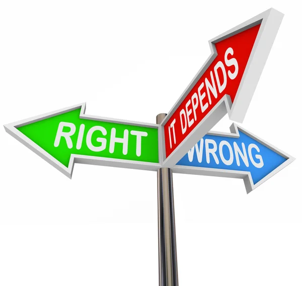 Right Wrong It Depends - 3 Colorful Arrow Signs — Stock Photo, Image