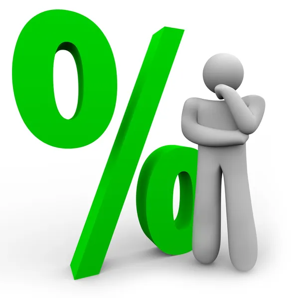 Sinal percentual - Homem pensante e Símbolo percentual — Fotografia de Stock