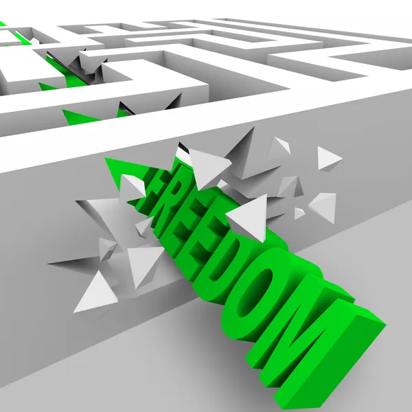 Liberdade - Palavra verde rompe paredes do labirinto — Fotografia de Stock