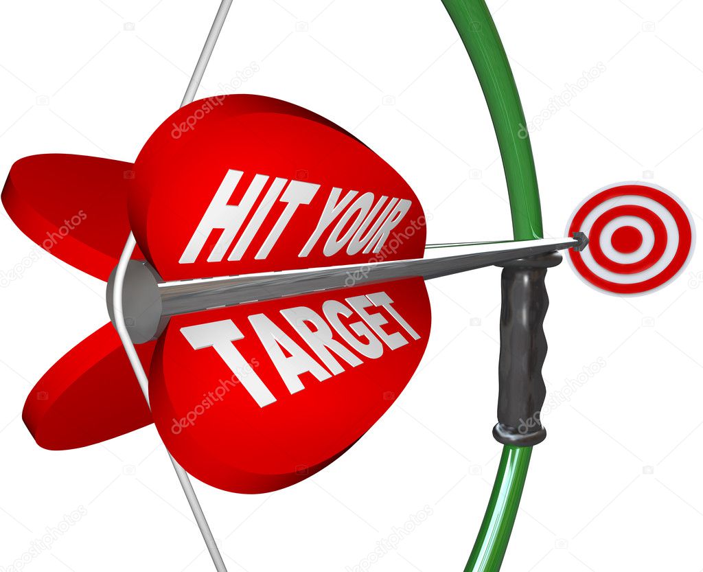 Hit Your Target - Bow and Arrow Aimed at Bulls Eye