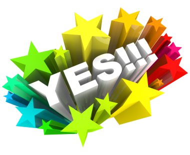Yes Word and Stars - Agreement and Excitement clipart
