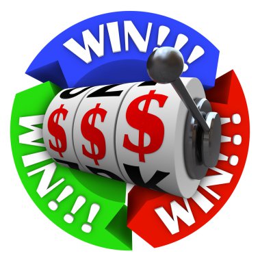 Win Circle with Slot Machine Wheels and Money Signs clipart