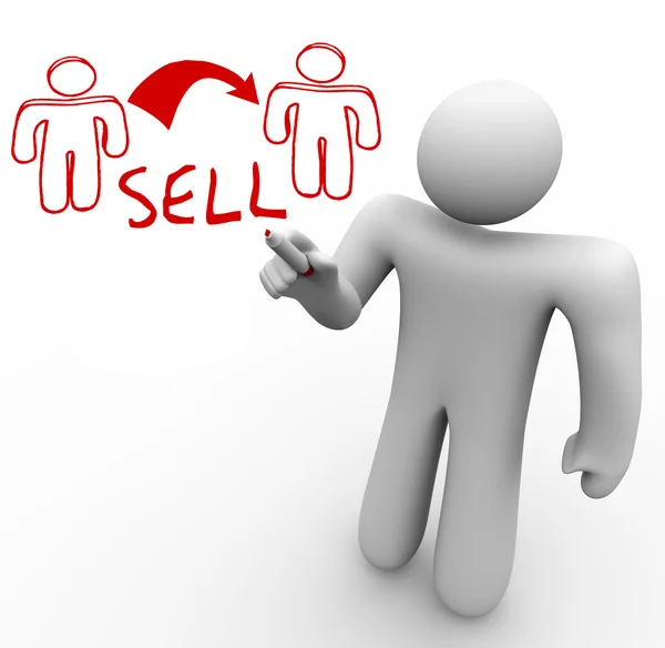 Instrutor desenha diagrama de vendas uma pessoa vende a outra — Fotografia de Stock