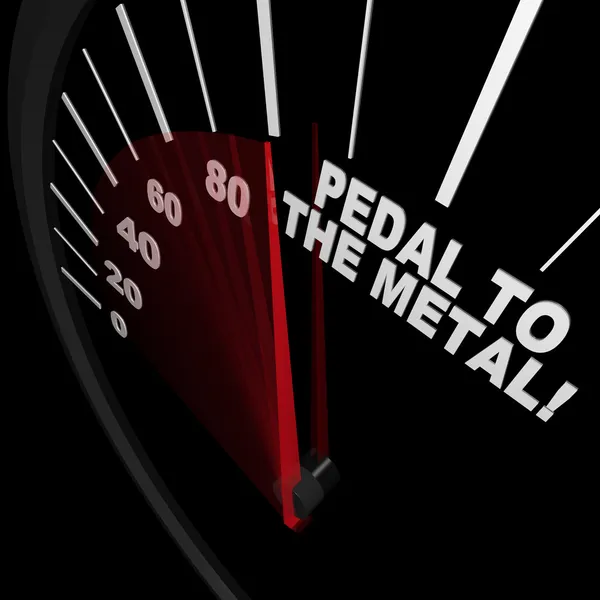 Hastighetsmätare - pedalen till metallen snabbare att nå målet — Stockfoto
