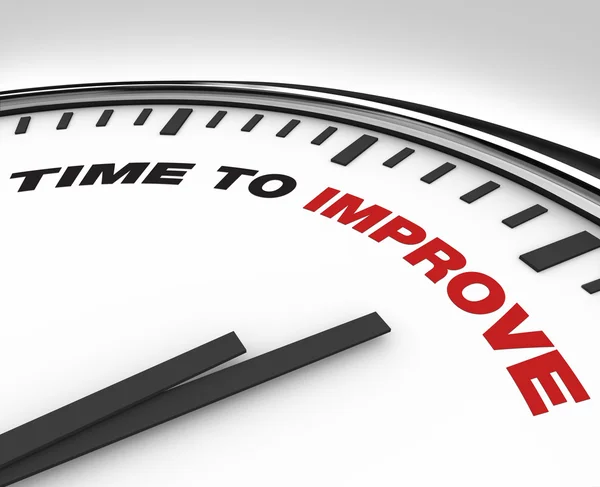 Tijd om te verbeteren - klok van termijn voor plan voor verbetering — Stockfoto