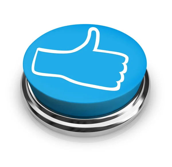 Bevalt - duimschroef opwaarts pictogram op ronde blauwe knop — Stockfoto