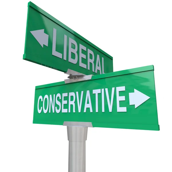 Liberal Versus conservador dois sentidos sinais 2 sistema do partido — Fotografia de Stock