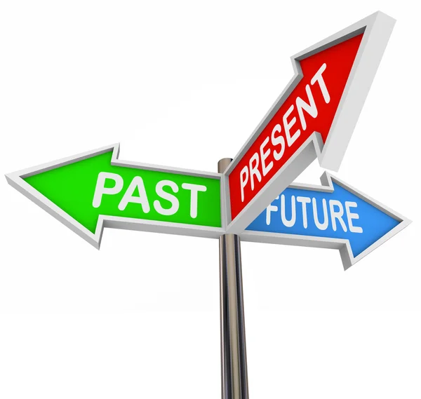 Past Present Future - 3 Colorful Arrow Signs — Stock Photo, Image