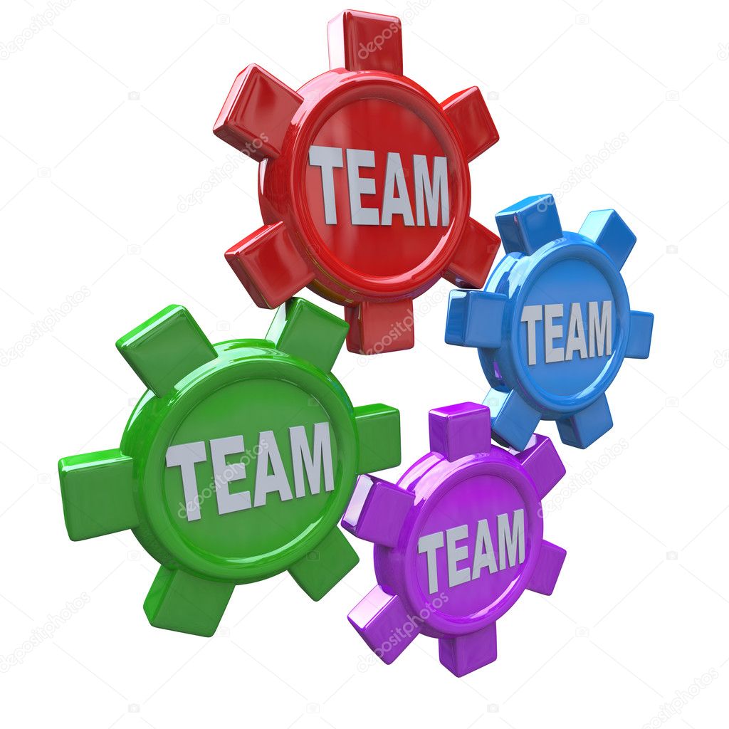 Teamwork - Four Gears Turning Together as Team