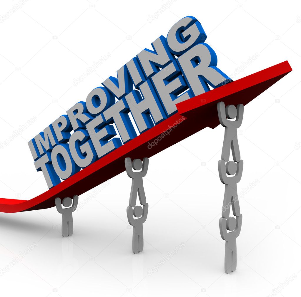 Improving Together Team Lifts Arrow for Growth Success — Stock Photo