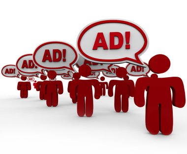 Advertising Overload - Many Sellers Say Ad in Speech Clouds clipart