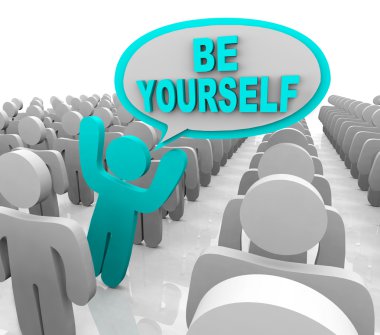 Be Yourself - One Different Person Standing Out in a Crowd clipart
