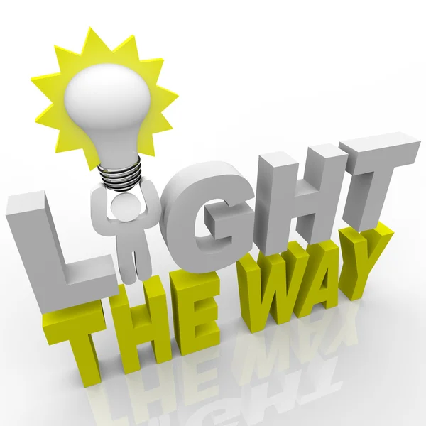 Light the Way - Leader con la direzione delle luci delle lampadine per il successo — Foto Stock