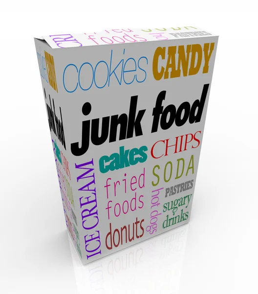 Caja de comida chatarra - Malas opciones nutricionales para su dieta — Foto de Stock