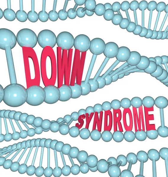 Palavras de Síndrome de Down em Cadeias e Strands de DNA — Fotografia de Stock