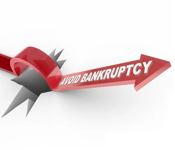 Избегайте банкротства - Стрела финансового восстановления перепрыгивает через отверстие — стоковое фото