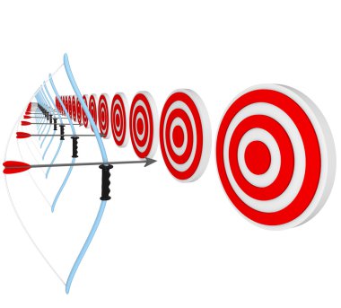 Bows and Arrows Pointing at Bulls-Eyes in Competition clipart