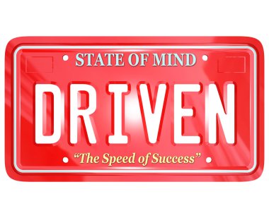 Driven Word on Red License Plate - Driving to Success clipart