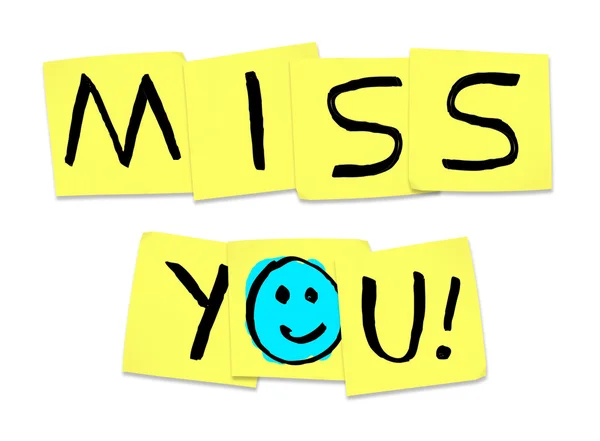 Miss You - Words on Yellow Sticky Notes — Stock Photo, Image